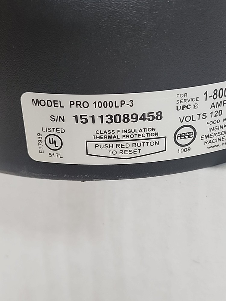 InSinkErator Evolution Series Pro 1000LP Disposal, 1HP w/Cord - Black Pre owned