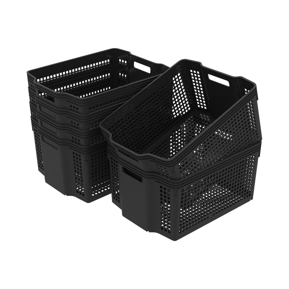 6 Pack Large Stackable Basket, Plastic Woven Basket Organizer, Black