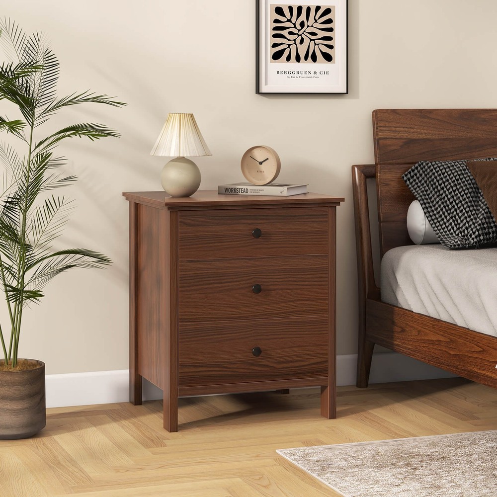 Nightstand w/ 3 Drawer for Bedroom Compact Storage Chest Modern Sofa Side