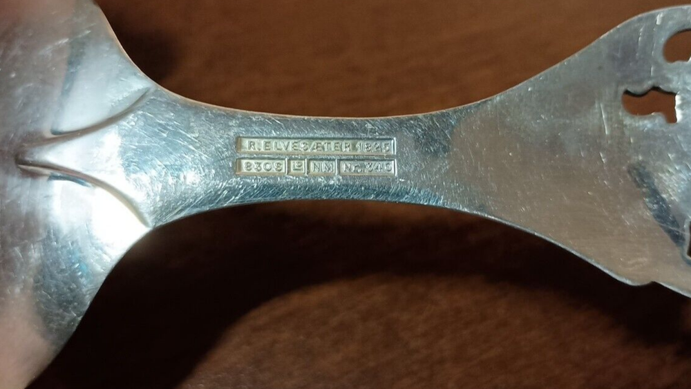 R. Elvesaeter Ornate Serving Spoon 1825 9" .830 Silver