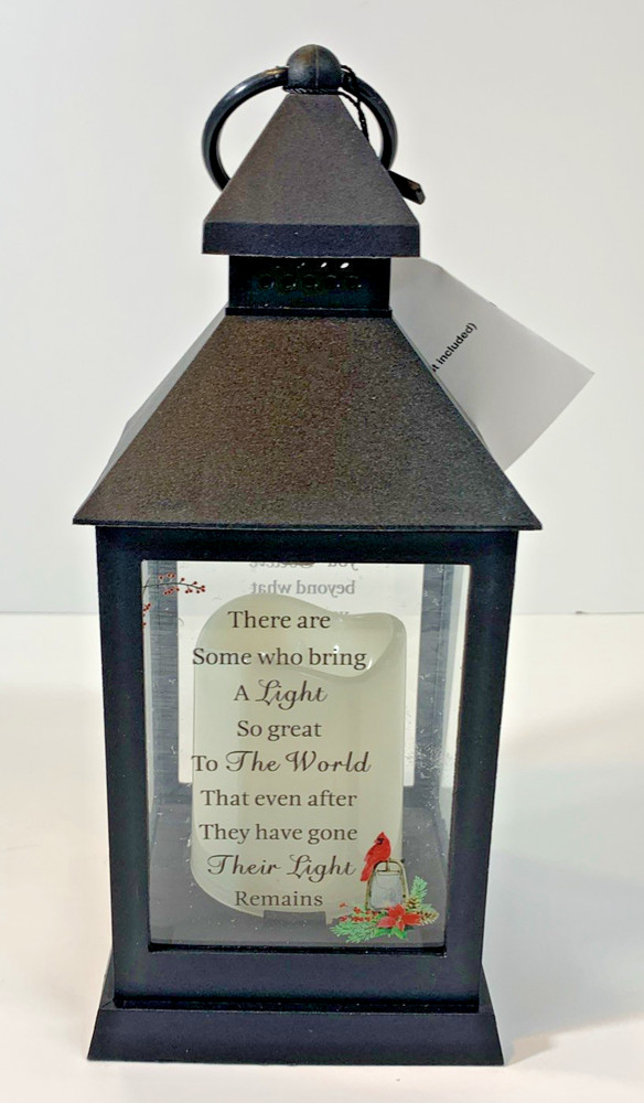 Red Cardinal Birds Black Lantern with writing