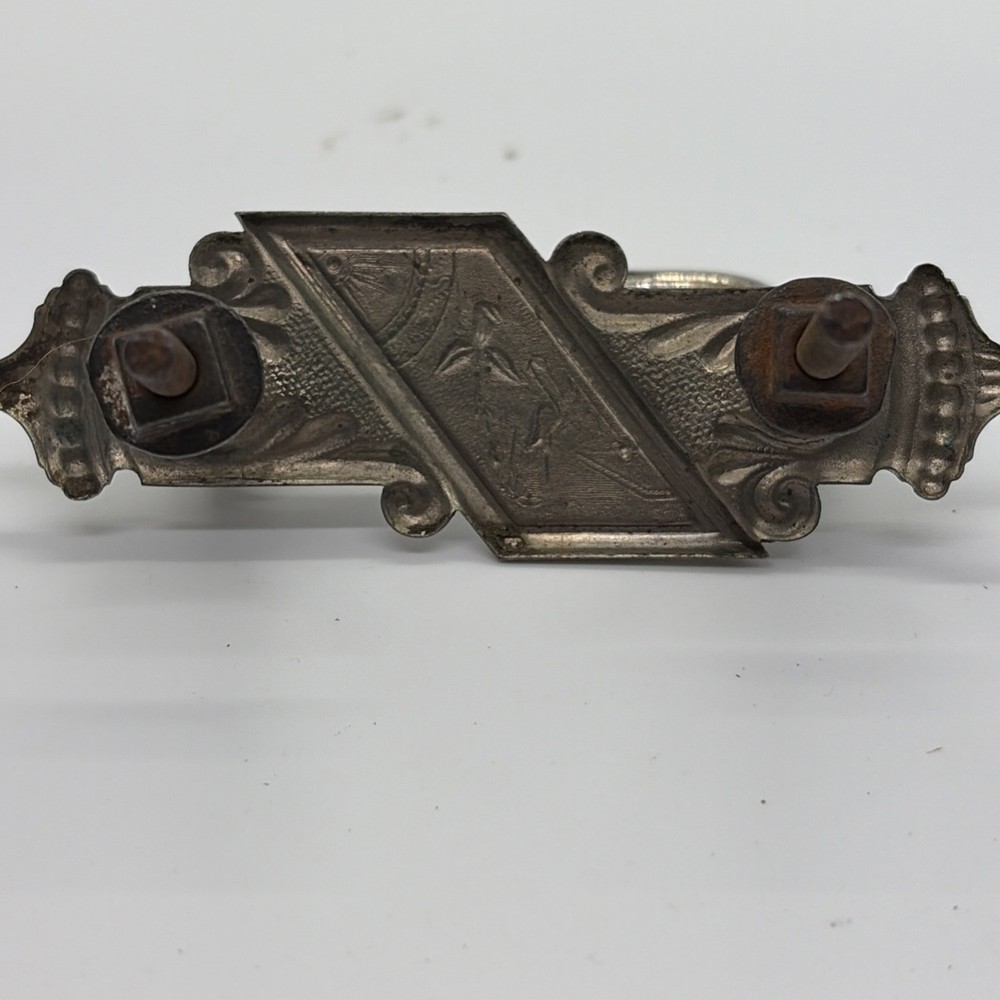 Antique 4” Single Drawer Pull Silver Tone Crane Embellishment (11)