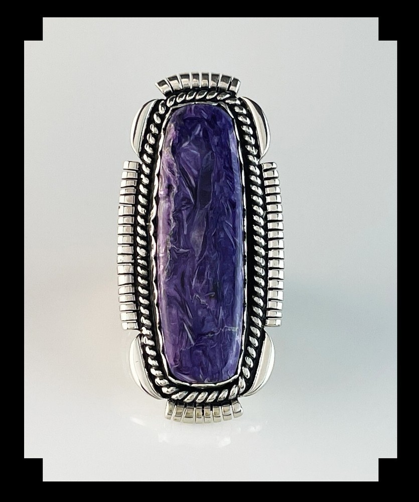 Extra Long Elaborate Charoite Ring  Size 12