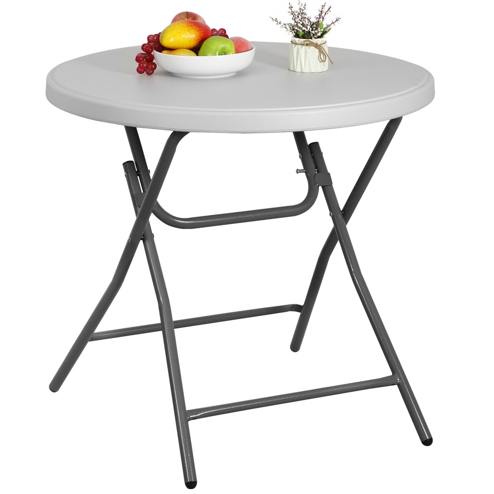 2PCS 32" Round Folding Table Granite White Plastic Cafe Cocktail Party White
