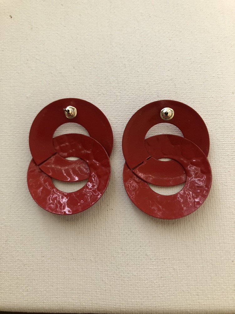 Vtg. Red Enameled Pierced Earrings