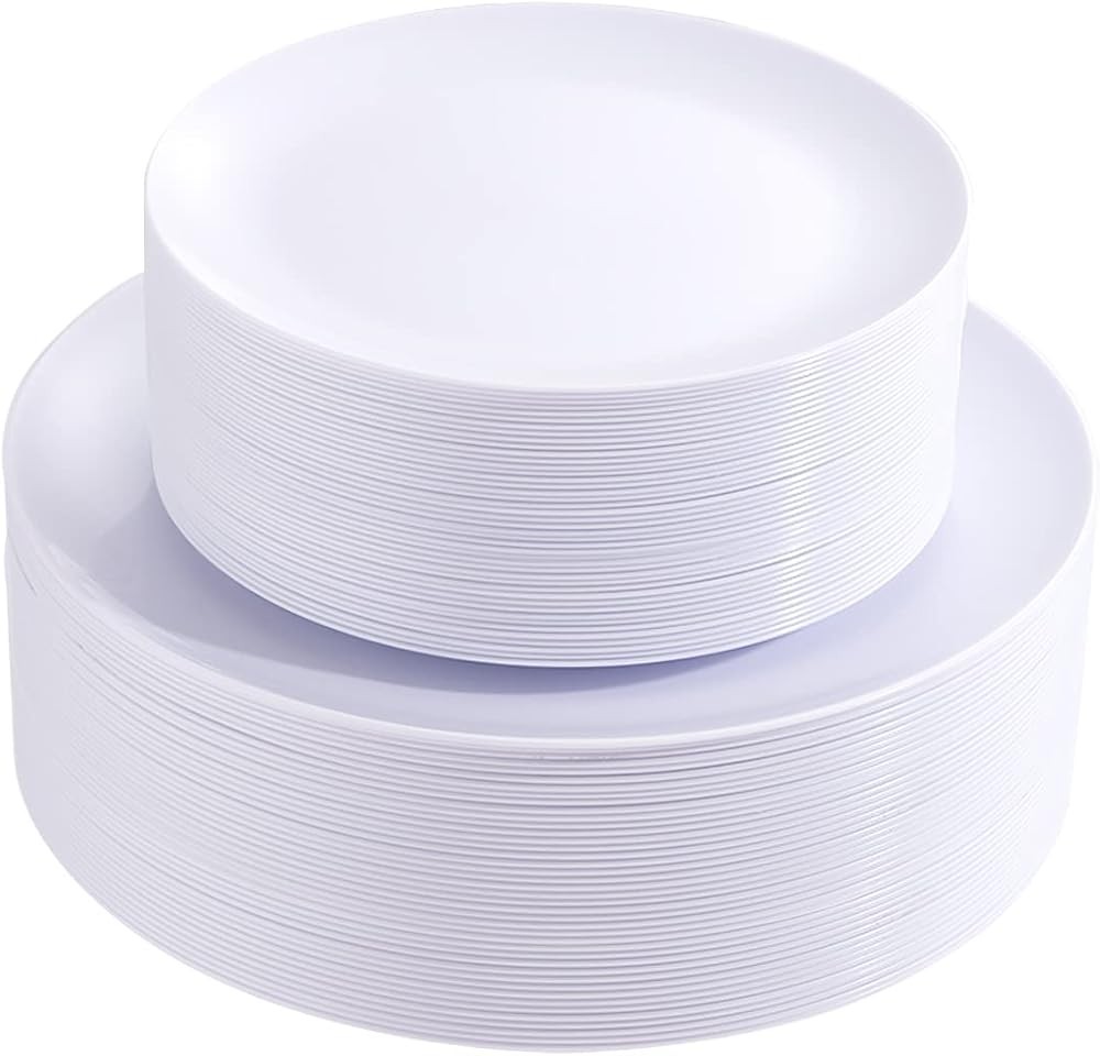 White Plastic Plates Disposable - Heavyweight 50 White Dinner & 50