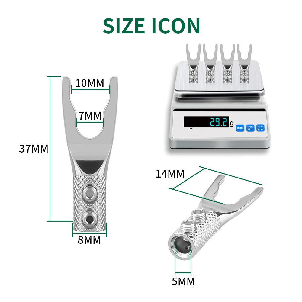 Y Spade Connector Plug Fork Connectors Silver Plated Plug Speaker Cable Jack