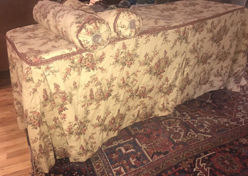 Custom Toile de Jouy Daybed Table Cover + 2 Bolsters Pillows EUC