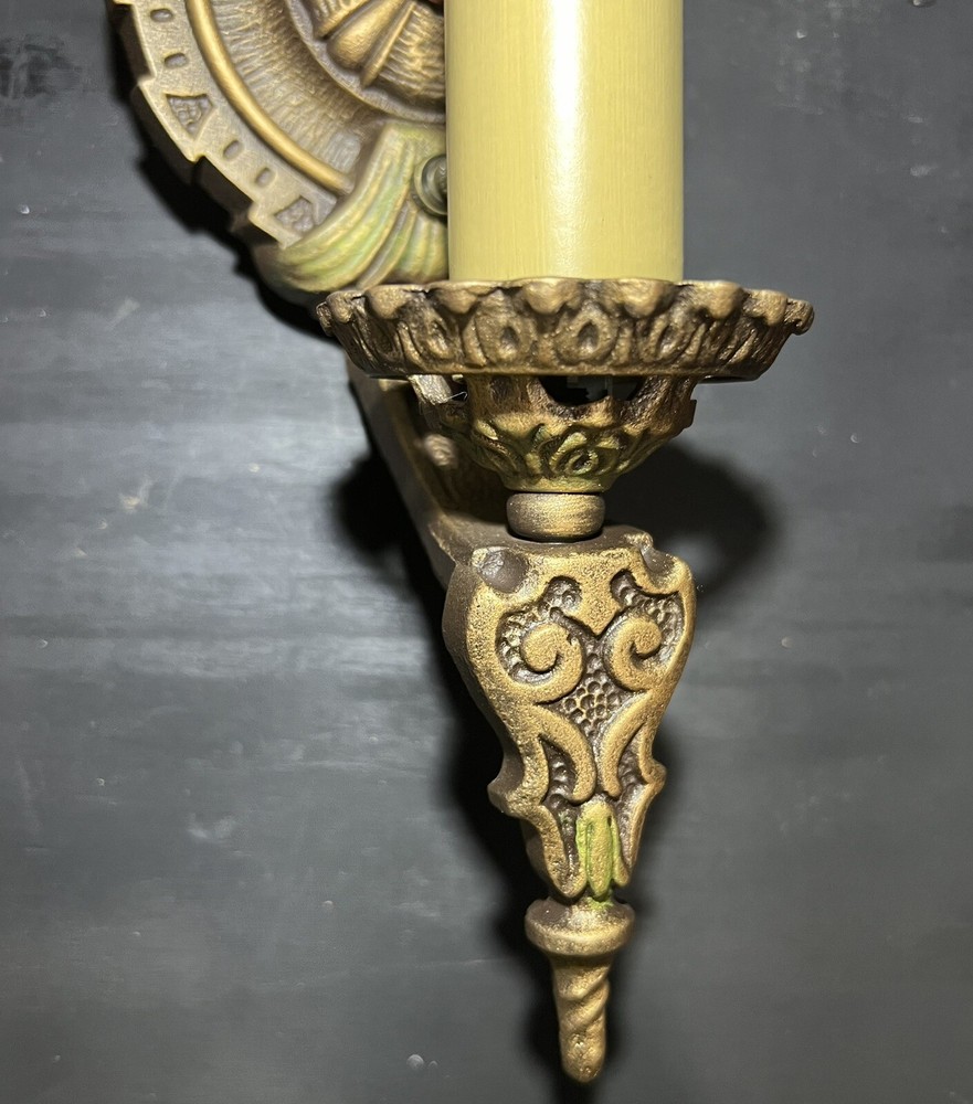 Great Pair Antique Wall Sconces Polychrome Finish 30J