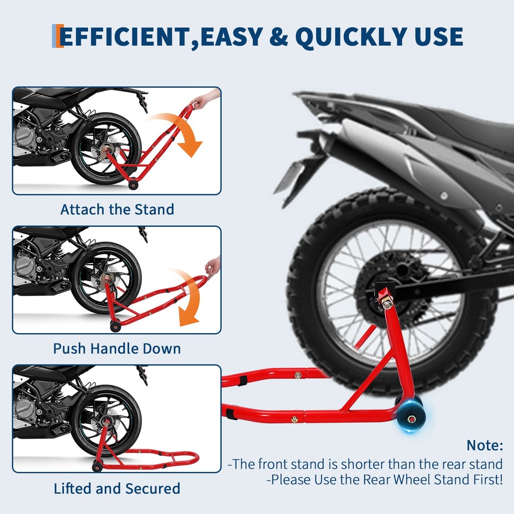 Front Rear Motorcycle Lift Stand Combo Adjustable Heavy Duty Paddock Stands