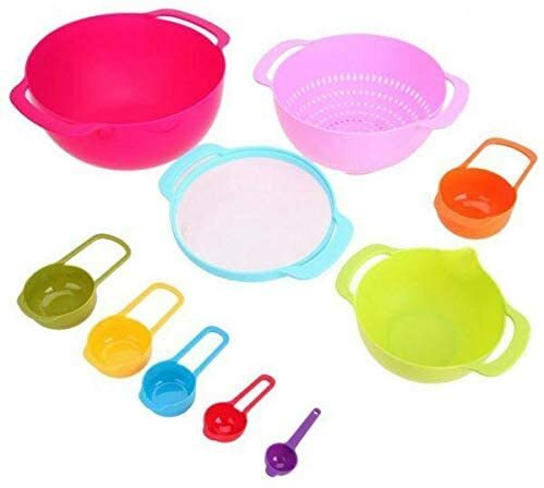 10 Piece Compact Mixing Bowl Colander and Measuring Spoon Nesting Set