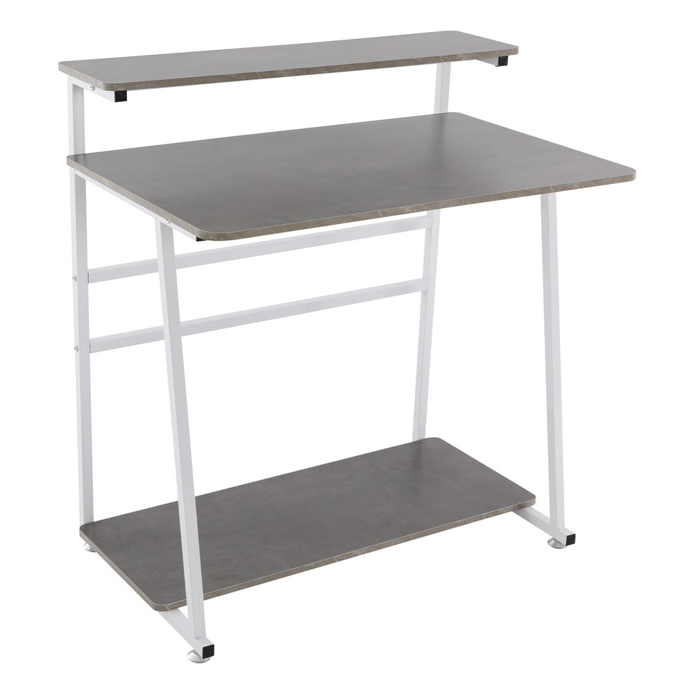 3-tier Computer Desk, Home Office Desk, Rolling Computer Desk, White, Grey