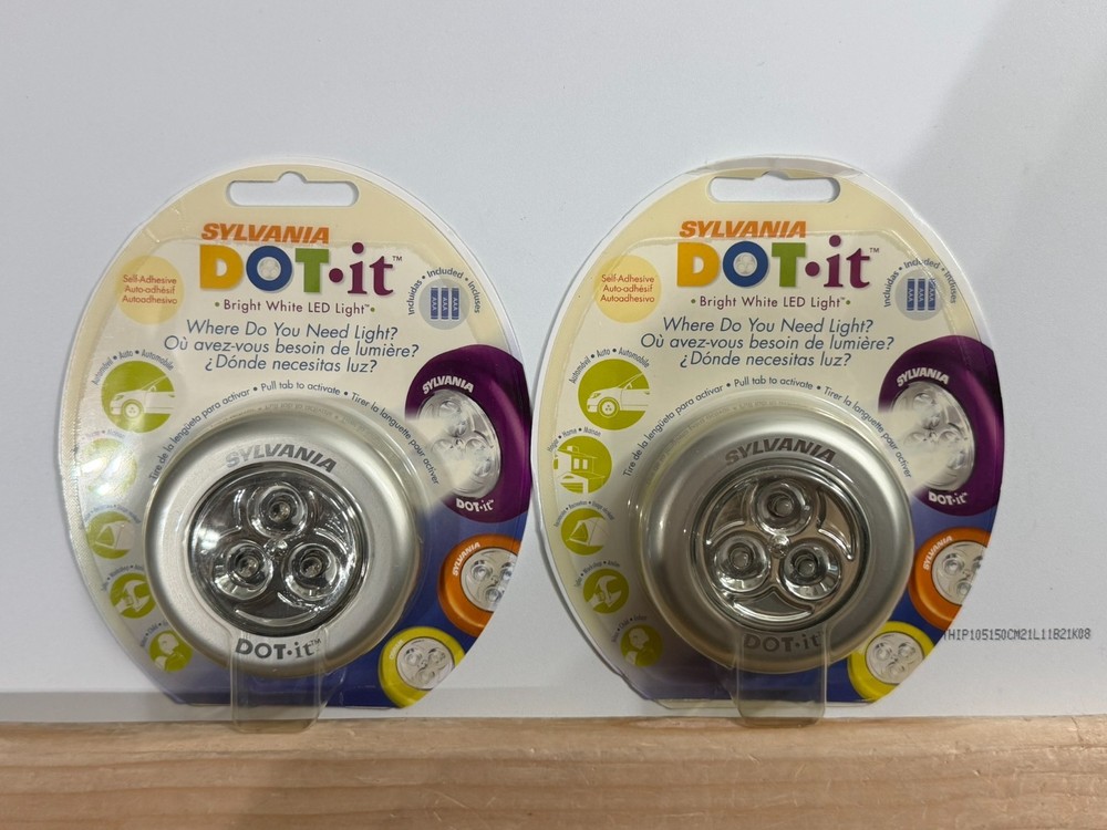 Lot of 2 NEW Sylvania DOT it Bright White LED Light Self-Adhesive Color Silver
