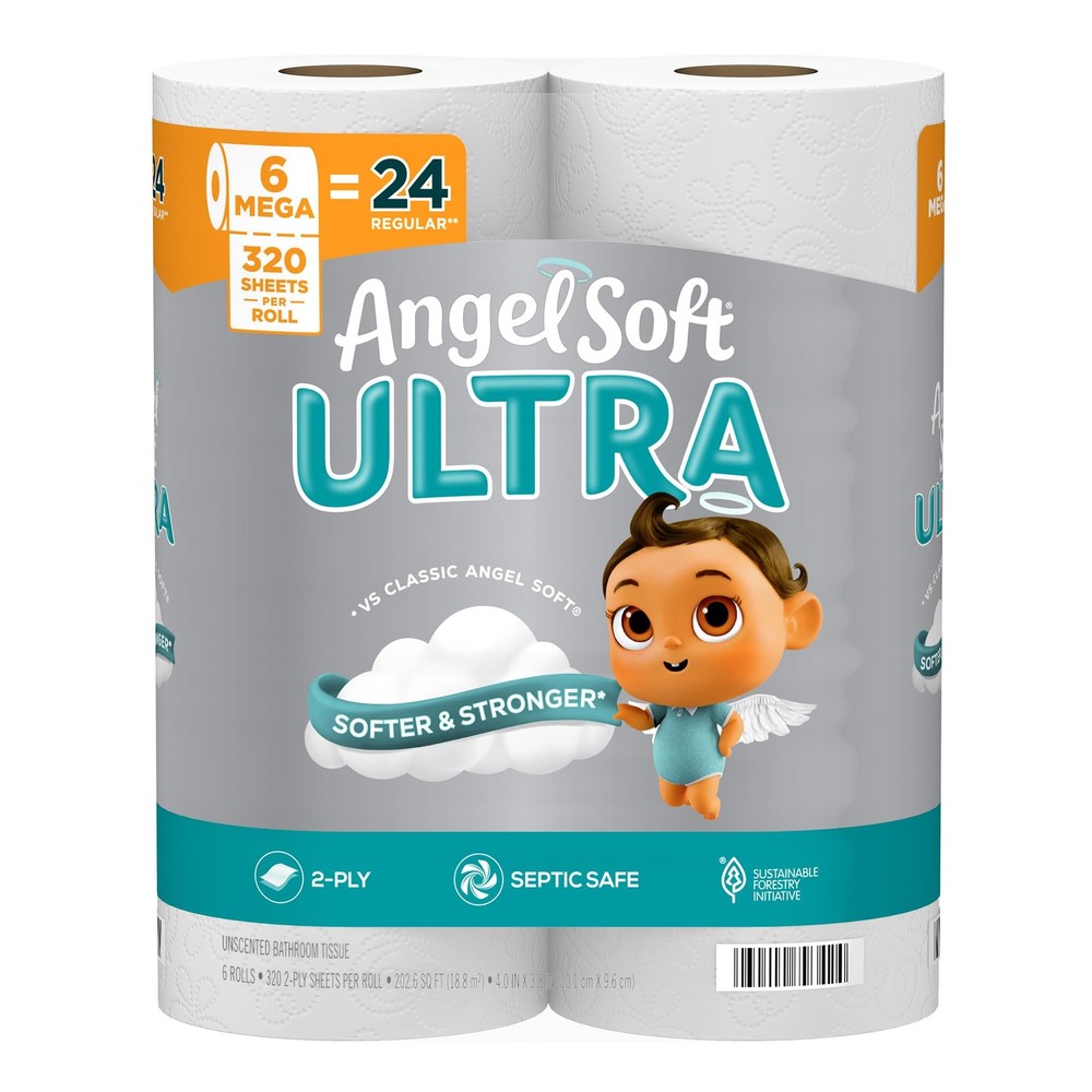 Ultra , 6 Mega Rolls = 24 Regular Rolls, 2 Ply Tissue