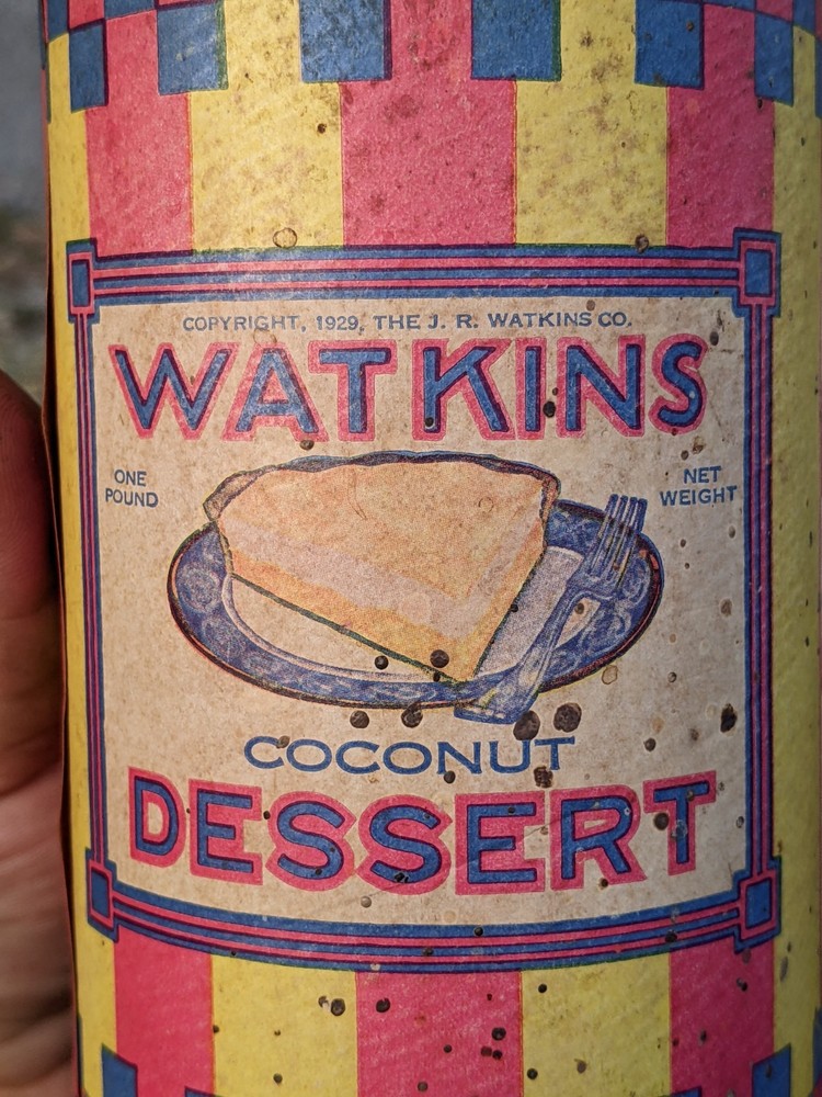 1930s Graphic Watkins Desert coconut Tin