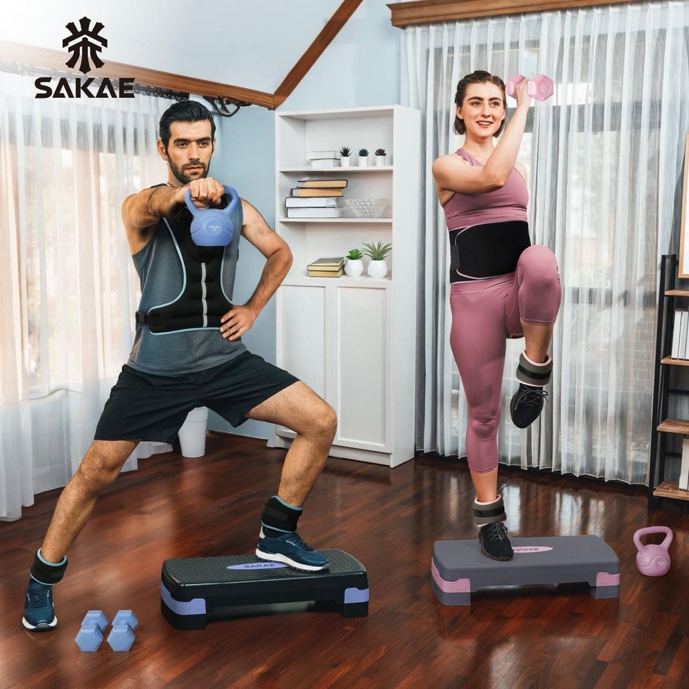 Adjustable Height Aerobic Stepper Set, Multiple Bundle Options with Dumbbells...