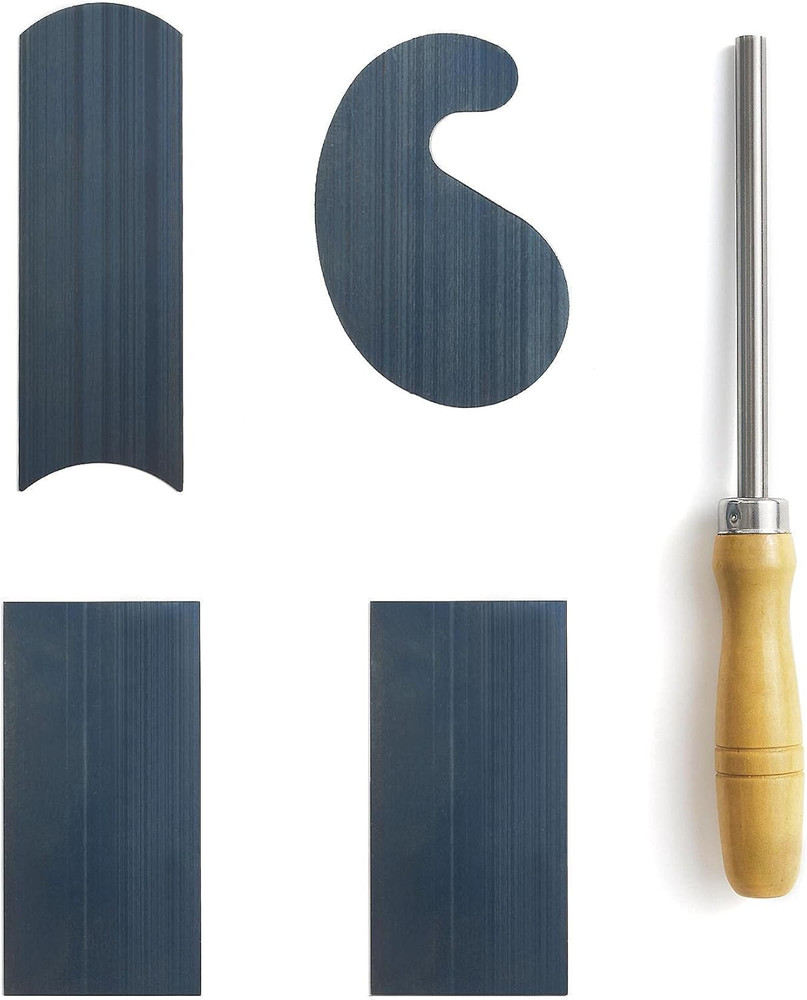 Cabinet Scraper Burnisher with 4 Piece Multi-Shaped Scraper Set 2 Rectangle 1 Cu
