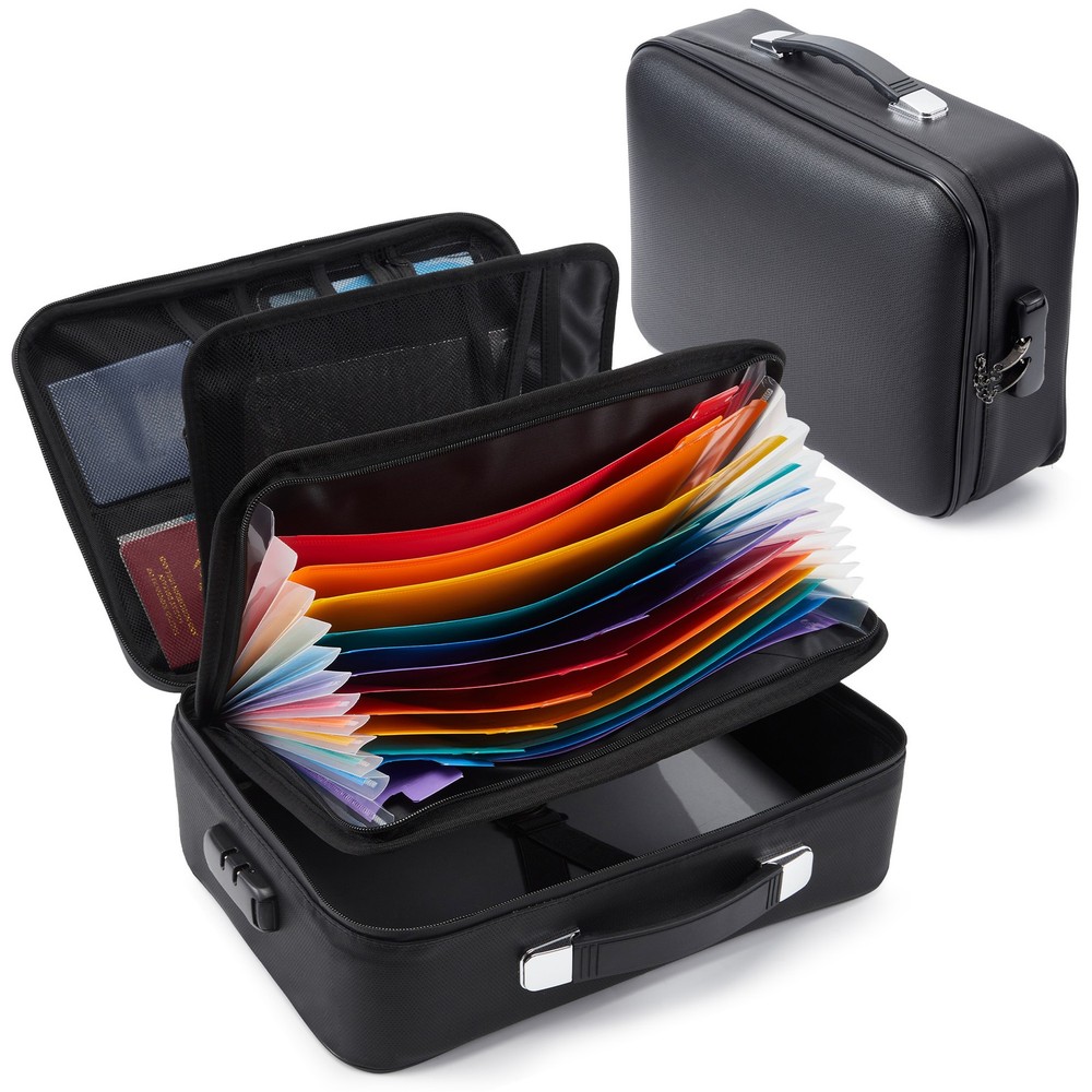 Fireproof Document Box with Lock, Waterproof Hard Case File Organizer Portable