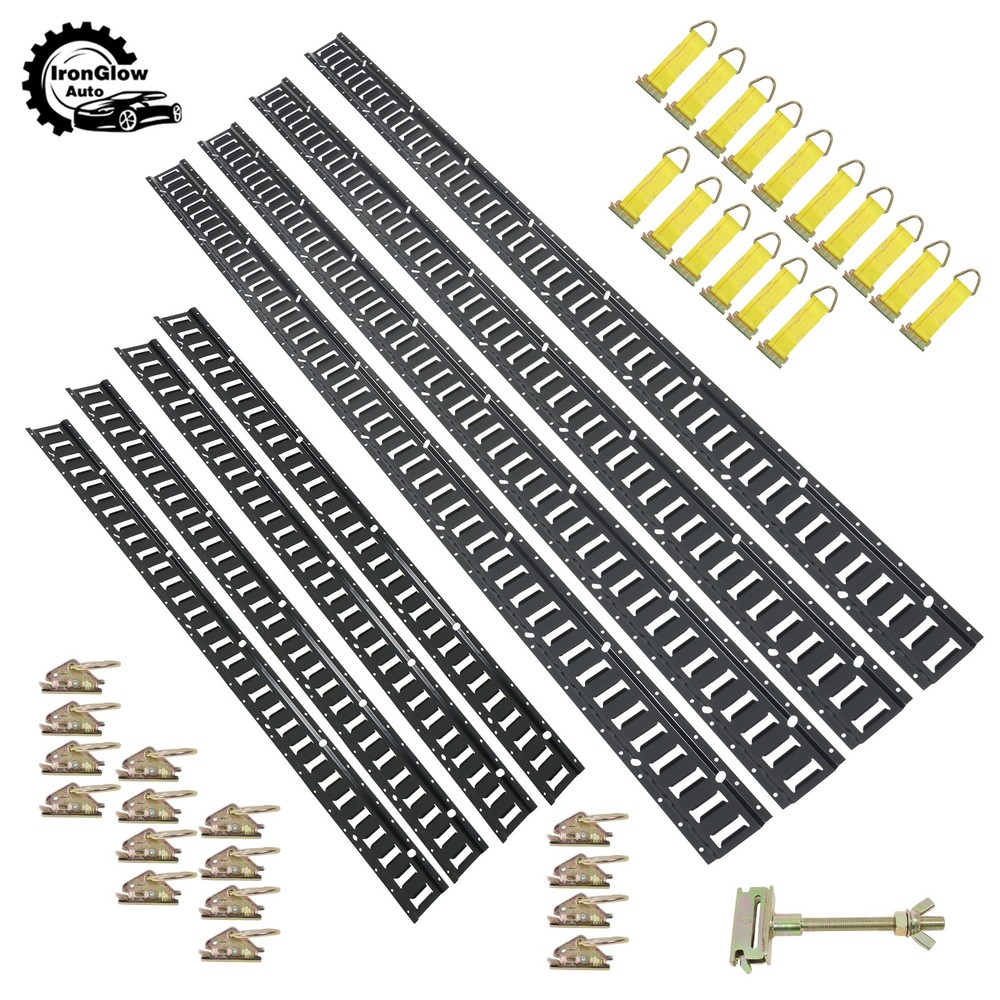 41 Pack 5' and 8' E Track Rails Black Matte Finish Complete Tie Down Set Polyest