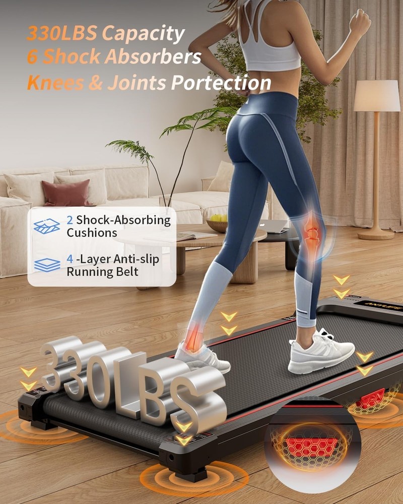Portable Under Desk Treadmill with 330lb Capacity & Incline Function
