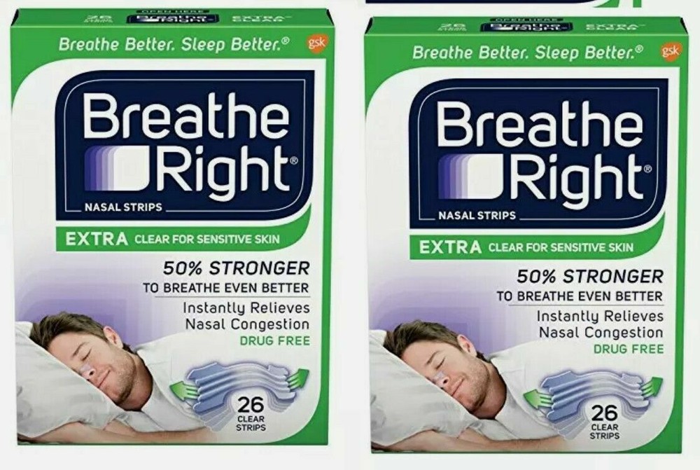 52 BREATHE RIGHT NASAL STRIPS, EXTRA CLEAR ( 2 x 26 Count Boxes ) NEW SEALED