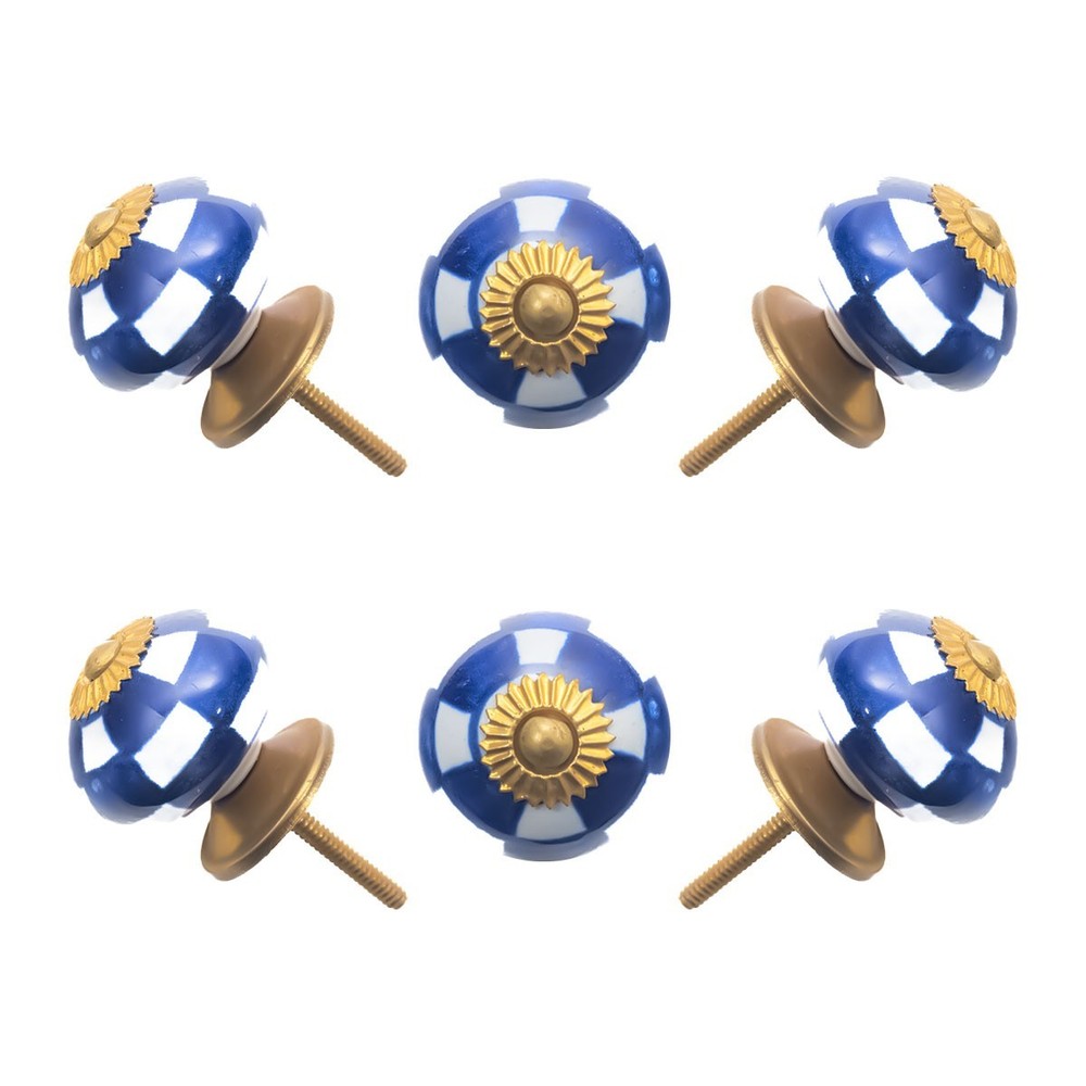 Blue & White Checkered Ceramic Knobs - 6 Pack, Cabinet & Drawer Hardware