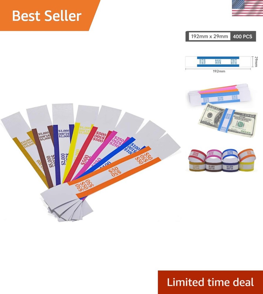 400 Self-Sealing Money Bands - Assorted Denominations for Easy Bill Organization