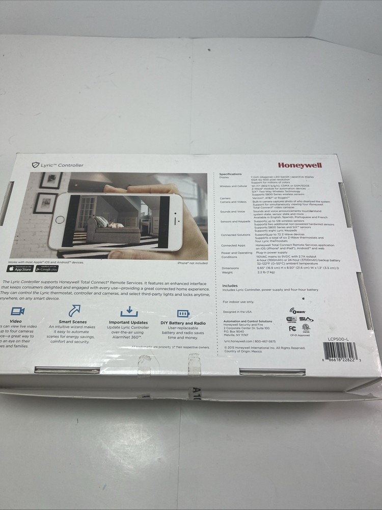 LCP500-L Honeywell Lyric 7" Controller Panel White New Open Box