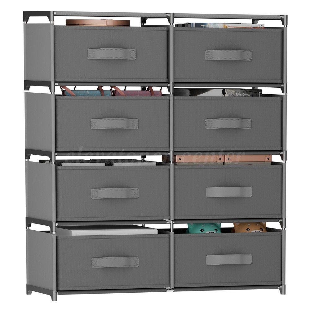 Non-Woven Fabric Multi-Functional Storage Cabinet, Double Row 8-Drawer, Grey