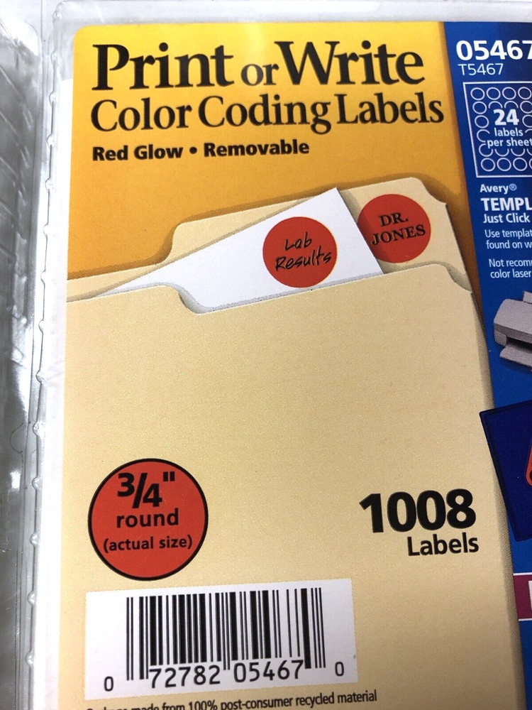 3 Pack Removable Color Coding Labels for Printer 3/4" Round 3,024 Labels Avery