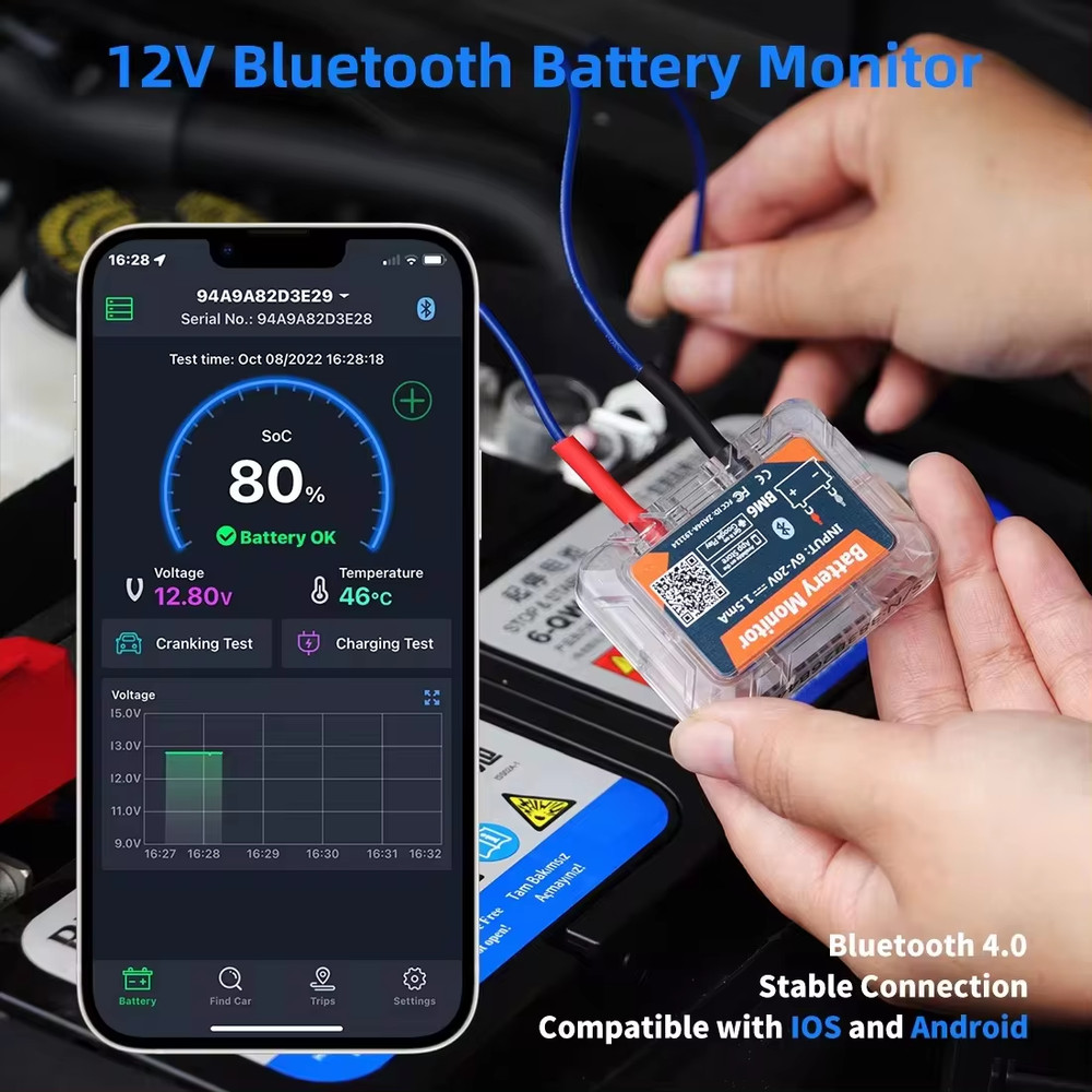 12V Bluetooth Wireless Battery Test Monitor Battery Volt Charge Status Analyzer