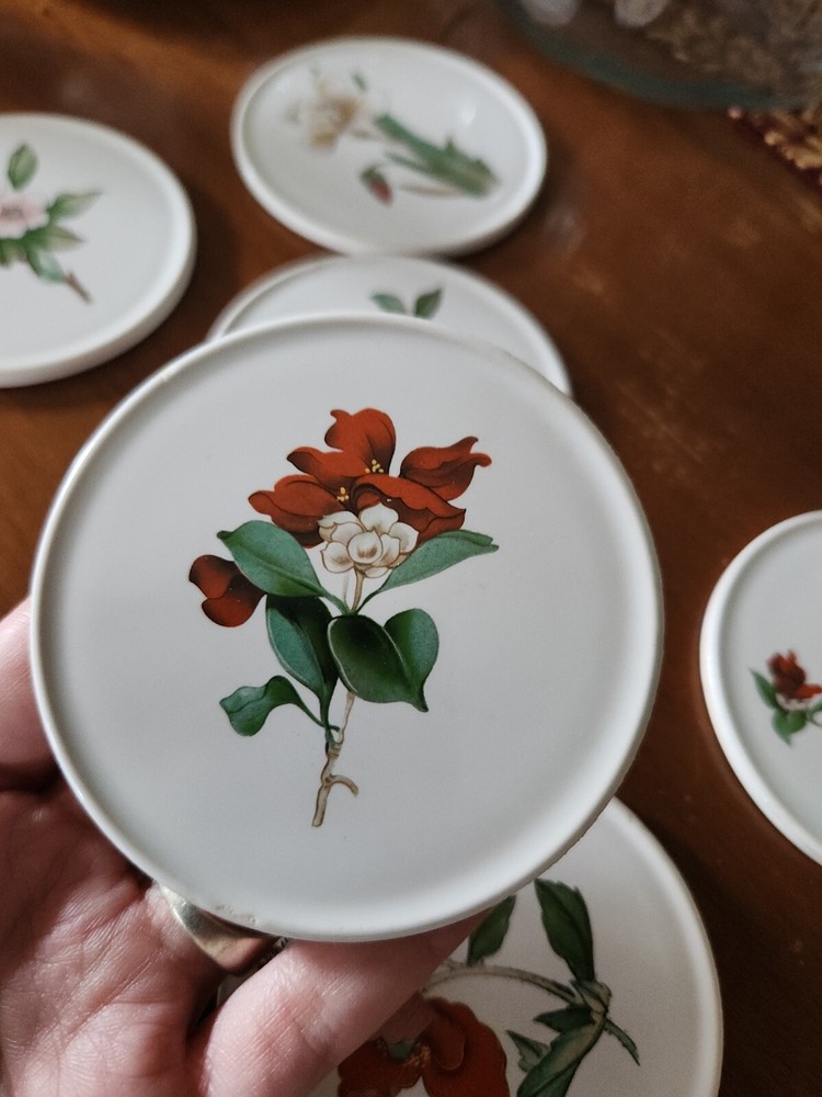6 Porcelain Coasters Transferware Florals England