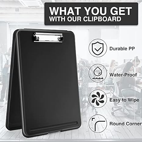 Soeuz Foldable Clipboard with Storage, Low Profile Clip for Nurses & Teachers