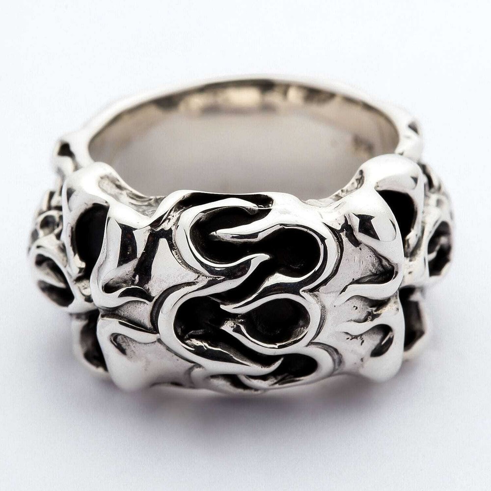 Sterling Silver Roller Skull Biker Ring