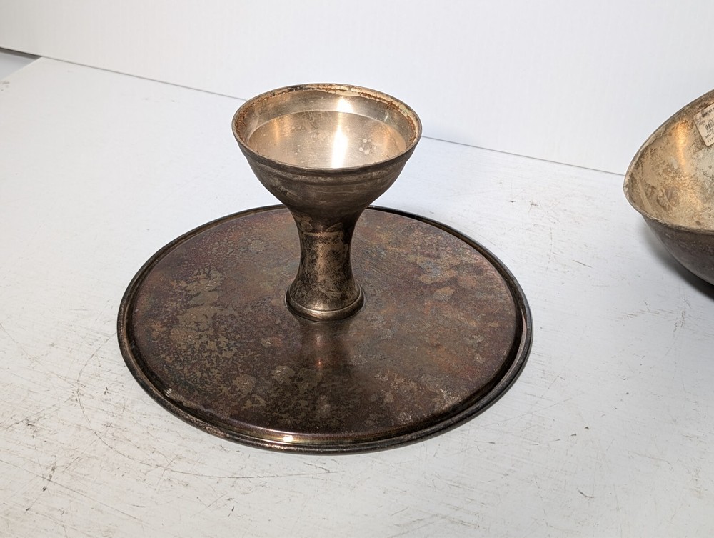 Antique Silver Plate Dining Bell with Elevated Stand and Ring as pictured
