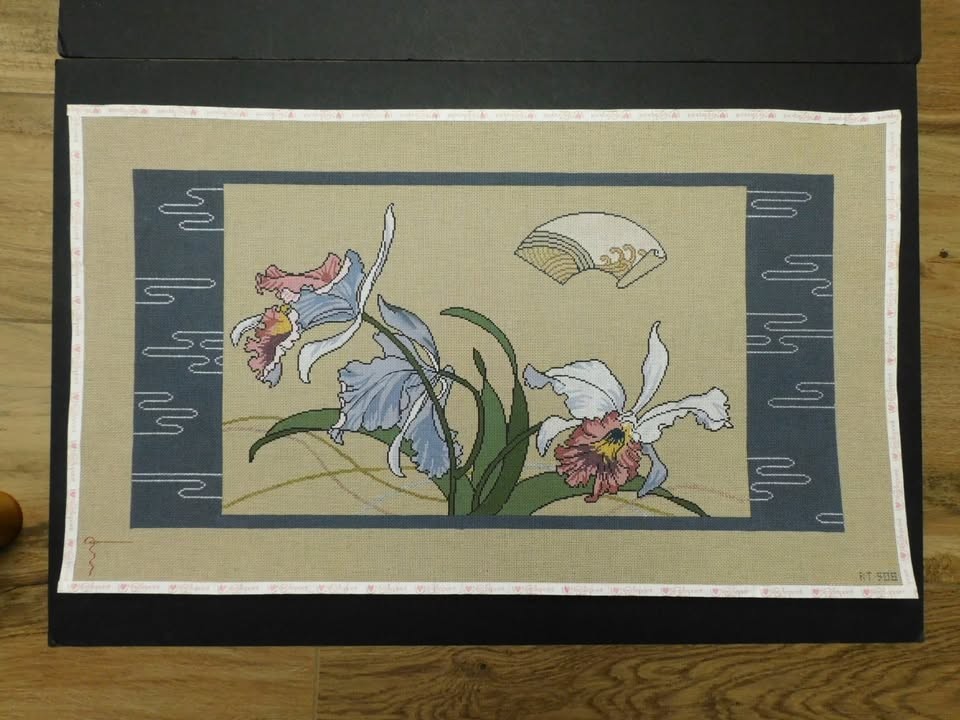 Orchids by The Red Thread CP3938 Stitch Painted Needlepoint