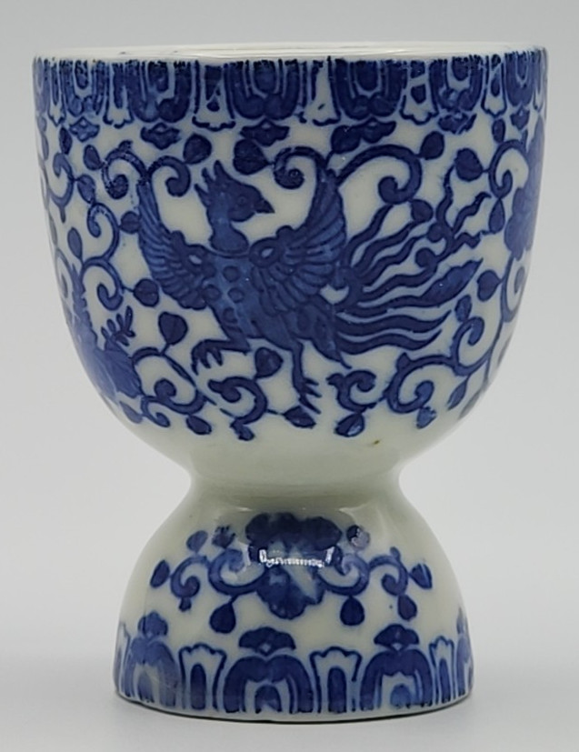 Blue & White Tea Cup Sake Cup Egg Cup Bird 3 1/4"  Tall 2 1/2" Diameter - Japan