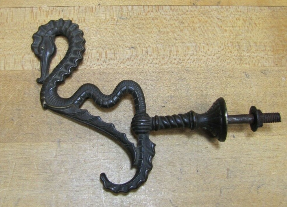 SeaHorse Serpent Antique 19c Bronze Hanger Bracket Hook Ornate Hardware Element