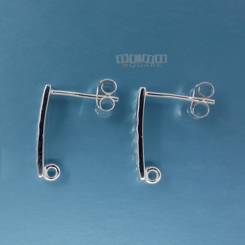 Solid Sterling Silver Rectangle Hammered Stud Post Earrings w/Clutches #33543