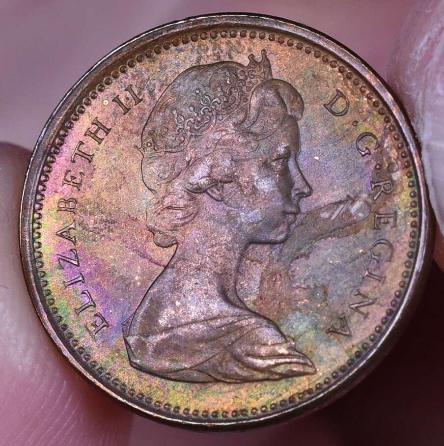 1965 Canada 1 Cent - Beautiful Rainbow Toning!