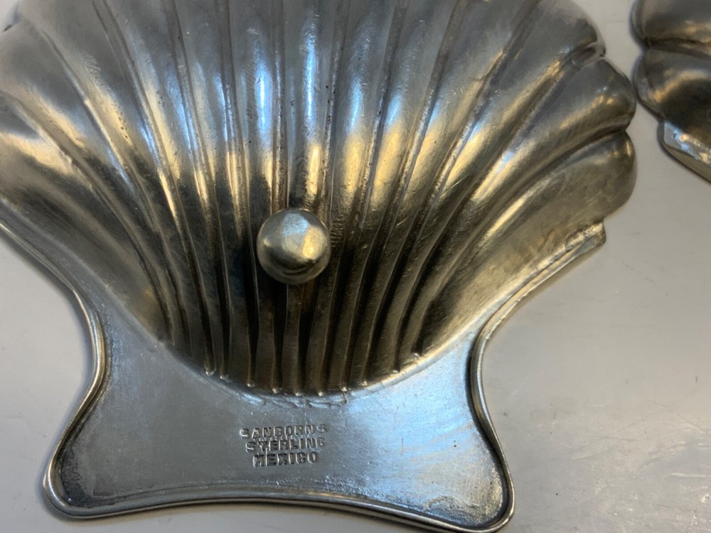 VINTAGE 2 SANBORNS STERLING SILVER Clam Shell Open Nut Dish Monogram