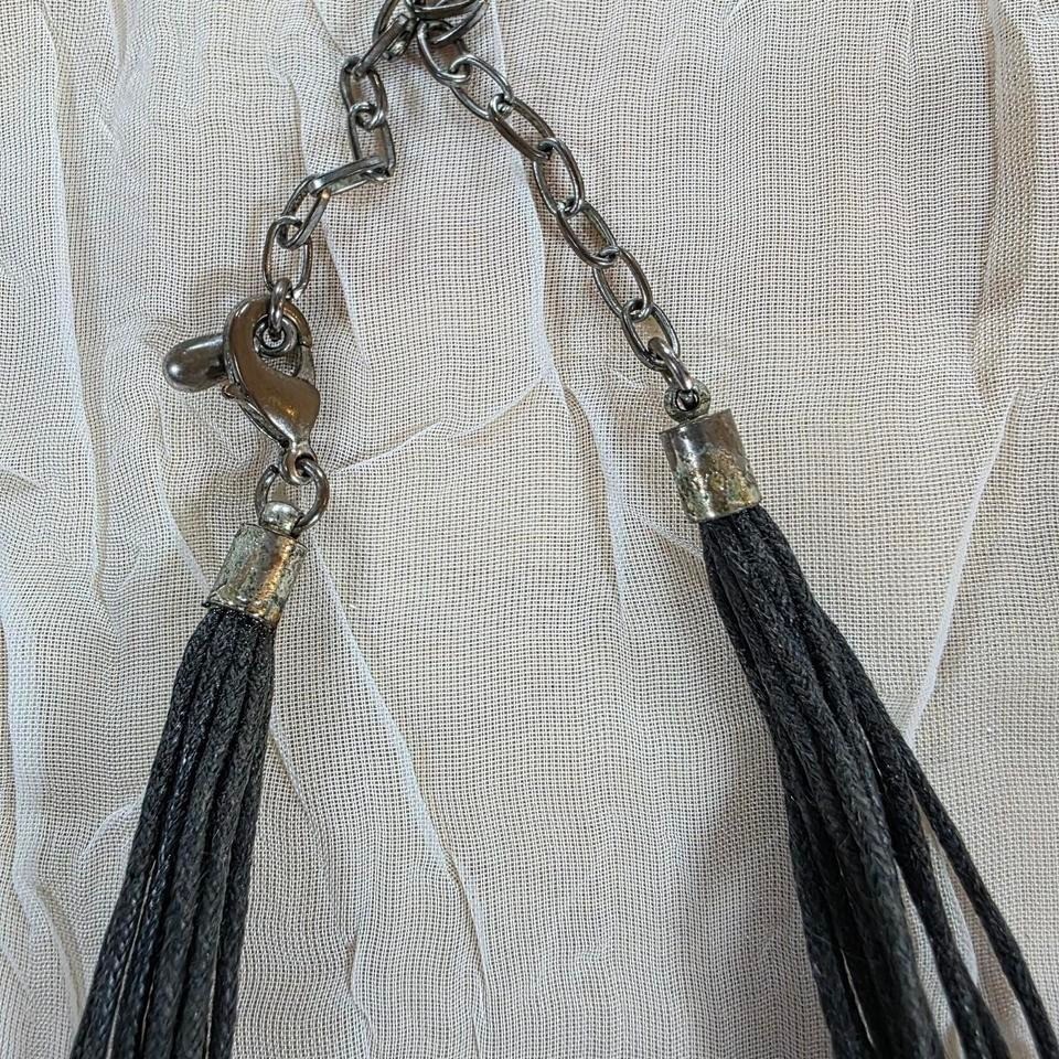 Hammered Silver Multi Strand Cord Statement Necklace Boho Western Minimalist