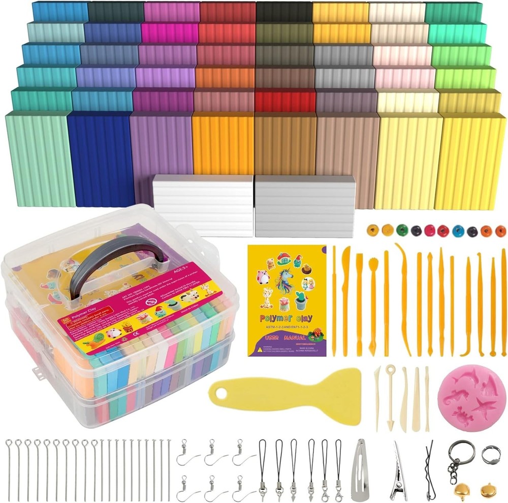 Deluxe 50-Color Modeling Clay Starter Set with Sculpting Tools - Safe & Creative