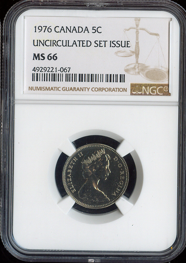 1976 Canada 5 Cents 5C NGC MS66 - Quality