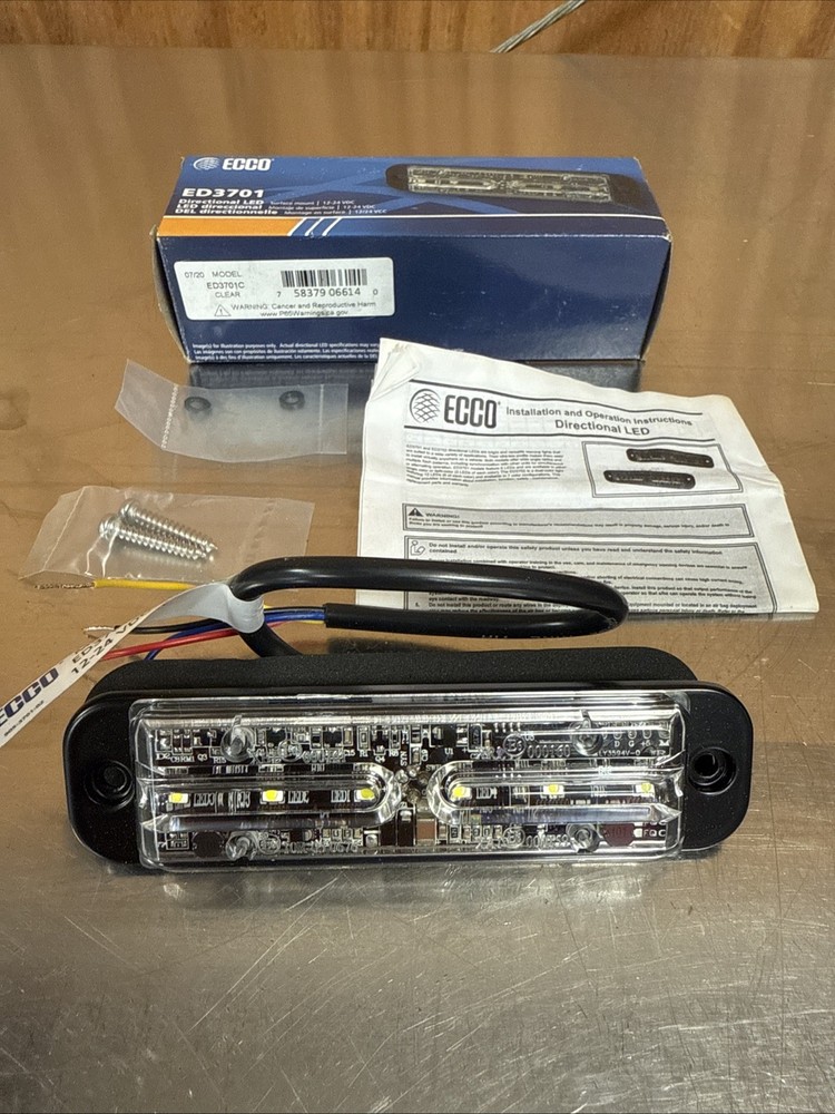 ECCO Directional LED Warning Strobe Light ED3701C Clear Surface Mount 12-24 VDC