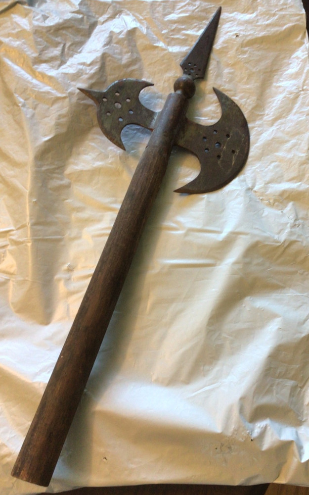 Halberd replica type double blade short handle with spear axe 20th century