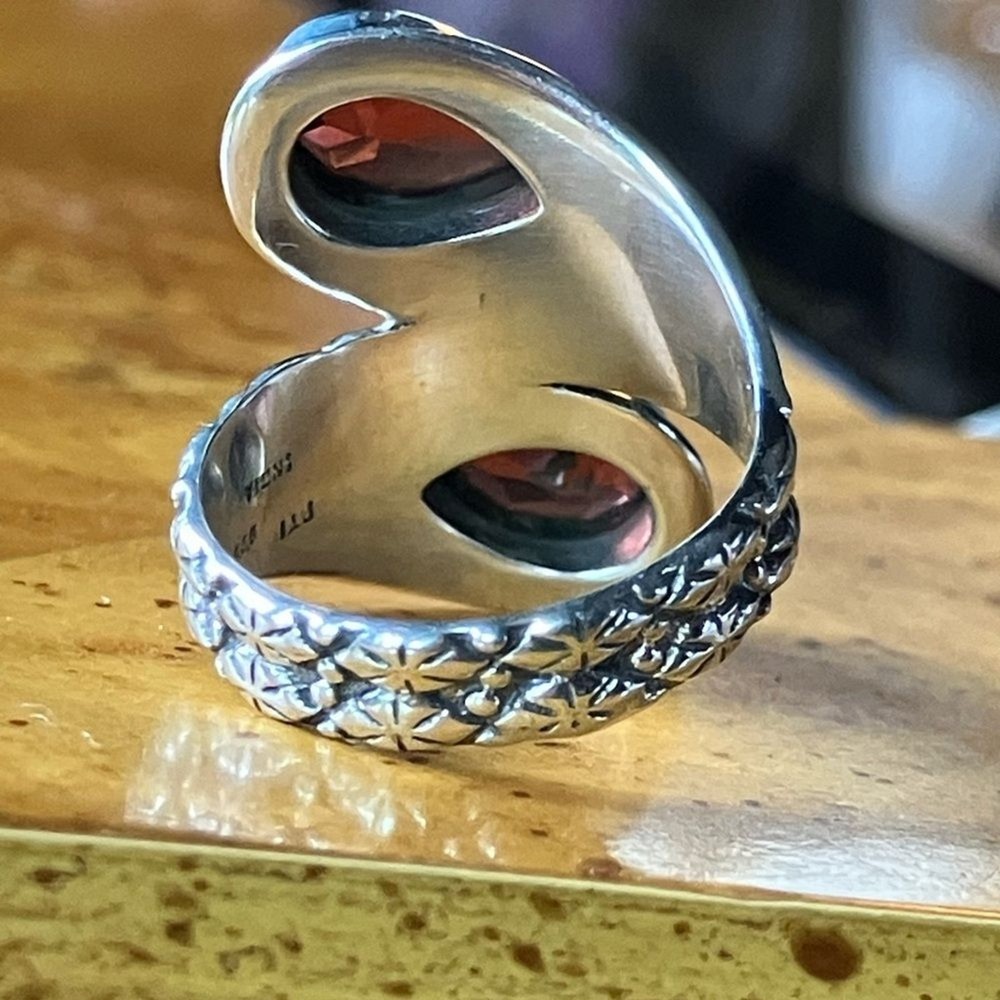 Natural Red Garnet Sterling Silver Bypass Ring Size 5.75