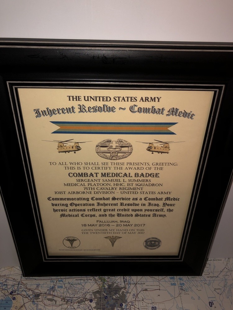 COMBAT MEDIC / CMB - INHERENT RESOLVE (COMMEMORATIVE ISSUE CERTIFICATE)