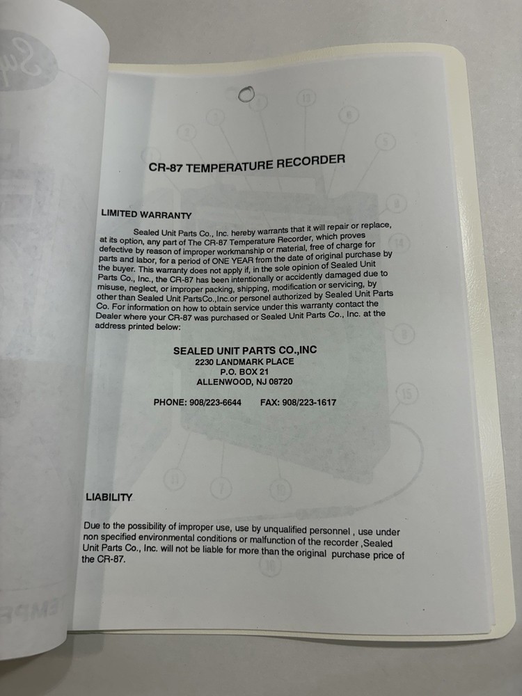 Supco CR-87 Temperature Recorder User Manual Instruction Book Guide Supco CR87