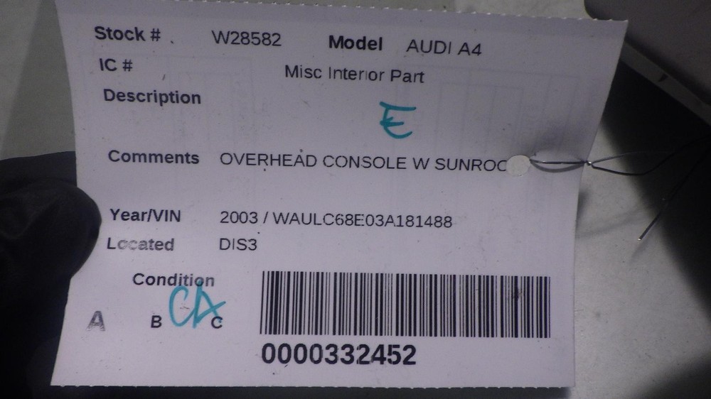 03 AUDI A4 OVERHEAD CONSOLE SUNROOF